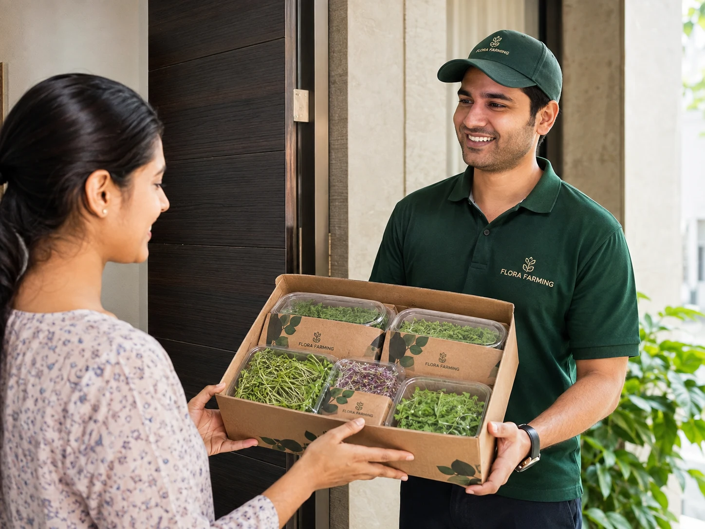 Flora Farming community delivery at a modern apartment